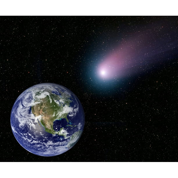 Digital composite of a comet heading towards Earth Poster Print (15 x
