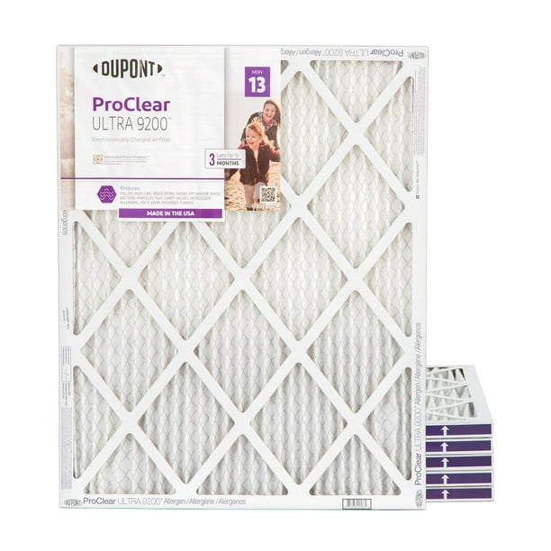 20x25x1 DuPont MERV 13 ProClear Allergen Air Filters. 6 Pack
