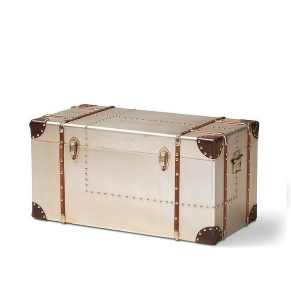 Bowery Hill French Silver Metal Storage Trunk