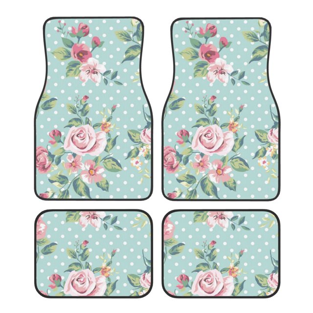Fotbe Vintage Floral Juego de 4 Tapetes para Auto con Estampado – Alfombrillas de Goma Reforzada, Diseño Antideslizante, Protección para Todo el Año – Vehículos, Autos, Camionetas y SUVs
