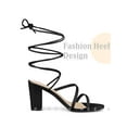 thumbnail image 3 of BLISSFUL STEP Strappy Lace Up Open Toe Block Heel Sandals for Women Black 6.5, 3 of 6