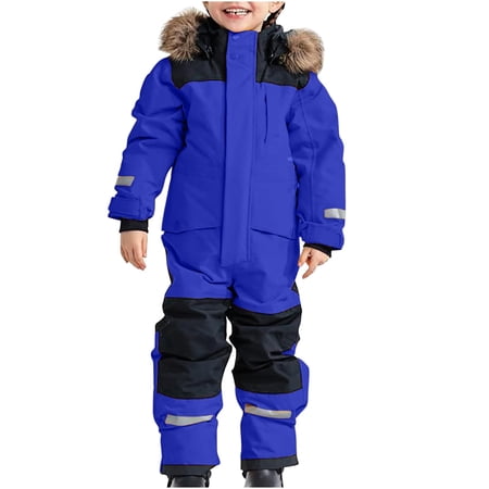longantii Snow Suit Kids One Piece Snowsuit Boys Girls Waterproof Windproof Winter Warm Ski Suits Outdoor Overalls Jumpsuit Snowboarding Royal Blue 2-3 Years