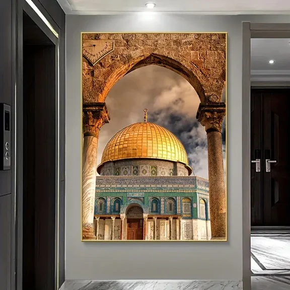 5D Diamond Painting Kits for Adults White and Gold Islamic Architecture Full Drill DIY Diamond Art for Adults Beginners Picture Art Crystal Painting for Home Wall Decor