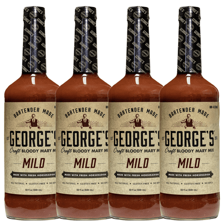 George’s Beverage Company 4 Pack Mild Bloody Mary Mix - 1L Bottle - Gluten Free, All Natural Mixer