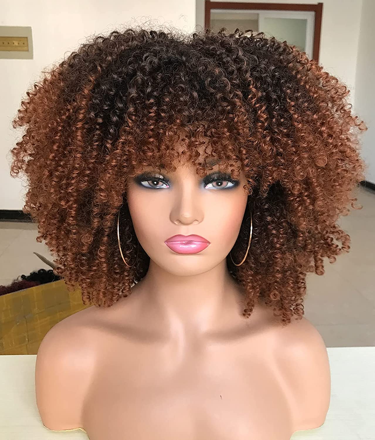 Annivia Curly Wigs with Bangs Short Afro Kinky Curly Wigs for Black