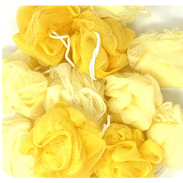 24 YELLOW Bath or Shower Sponge Loofahs Pouf Small Mesh Assorted Colors WHOLESALE BULK LOT