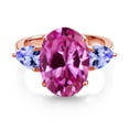 thumbnail image 2 of Gem Stone King 18K Rose Gold Plated Silver Pink Created Sapphire and Blue Tanzanite Ring for Women (7.32 Cttw, 14X10MM Oval and 7X5MM Pear Shape, Gemstone September Birthstone, Size 5), 2 of 3