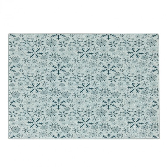 Winter Cutting Board, Merry Xmas Theme Delicate Snowflakes Cold Freezing Weather Vintage Holiday Pattern, Decorative Tempered Glass Cutting and Serving Board, Small Size, Teal White, by Ambesonne