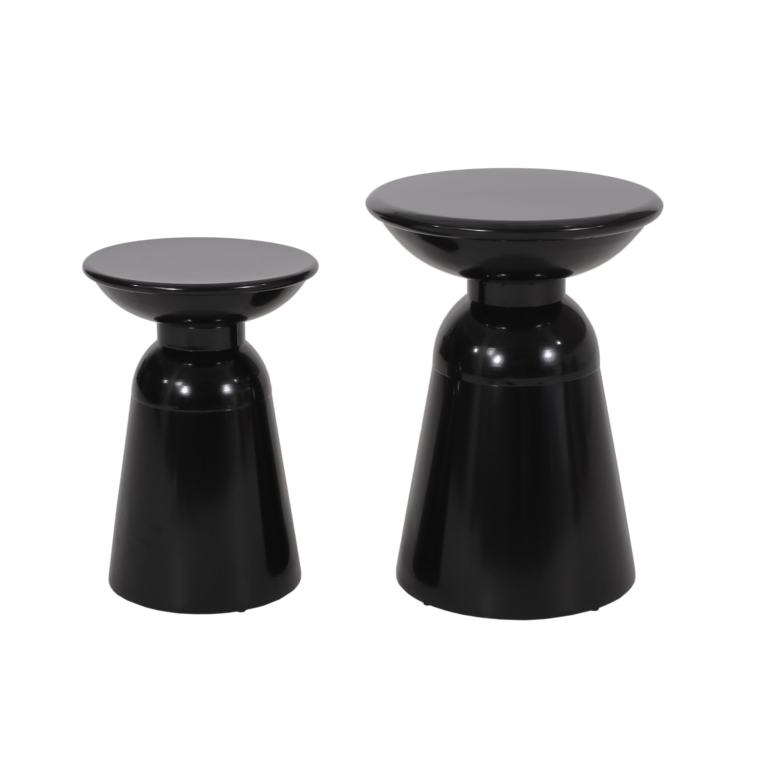 Outdoor Side Table Set of 2, Iron Frame Flared Style Accent Tables for Patio Garden, Black