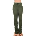 thumbnail image 5 of CLOISE Sweatpants for Women Slim Stacked Sweatpants Comfort Petite Tall Thick Trousers Army Green Sports Waist Ruched Drawstring Solid Sweatpants with Pockets Fashion Everyday Long Pants XL, 5 of 9