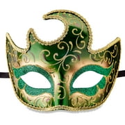 Mardi Gras Green Crescent Moon Mask, for Adults, by Way To Celebrate