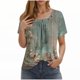 thumbnail image 1 of Camisetas de Cuello Redondo Impreso Gradiente de las Mujeres, Manga Corta Casual Top para el Uso Diario, 1 of 4