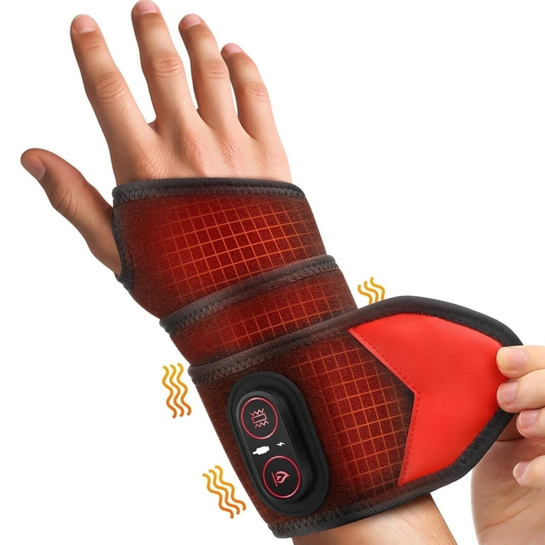 Wrist Heating Pad with Vibration, Hand Heated Wrap Brace for Wristband,  Cordless Wrist Massager with 3 Heat & Vibration Settings, 3000mAh Battery  Rechargeable for Left Right Hand, Black