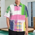 thumbnail image 2 of Blue Geometric Men's Shirt Short Sleeves Printed Button Down Summer Shirts, 2 of 6