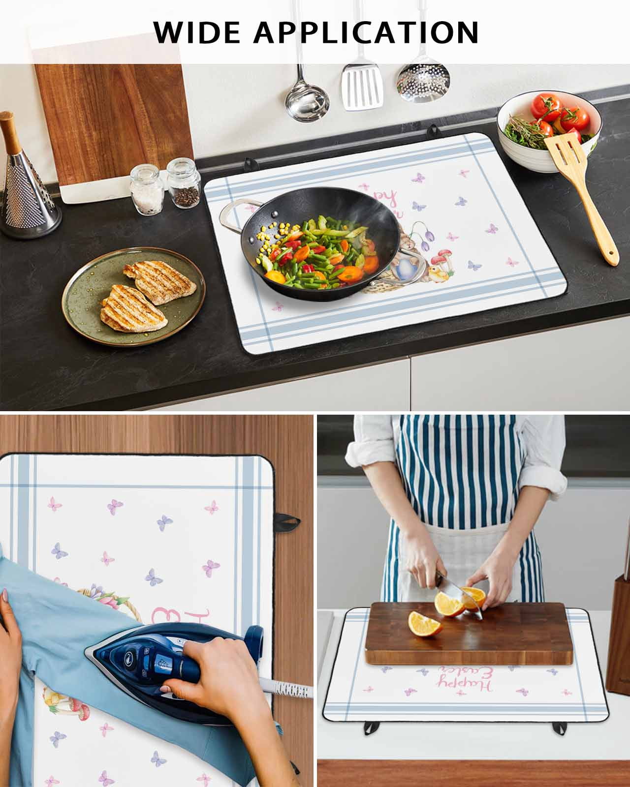Large Induction Cooktop Protector Mat Easter Stove Top Covers for Electric Stove, Spring Tulip Floral Bunny Butterfly Pastoral Decorative Stove Burner Cover Mats, Glass Top Stove Cover