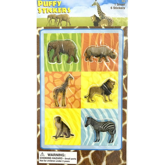 Zoo Animal Puffy Stickers 1 Sheet with 6 Stickers