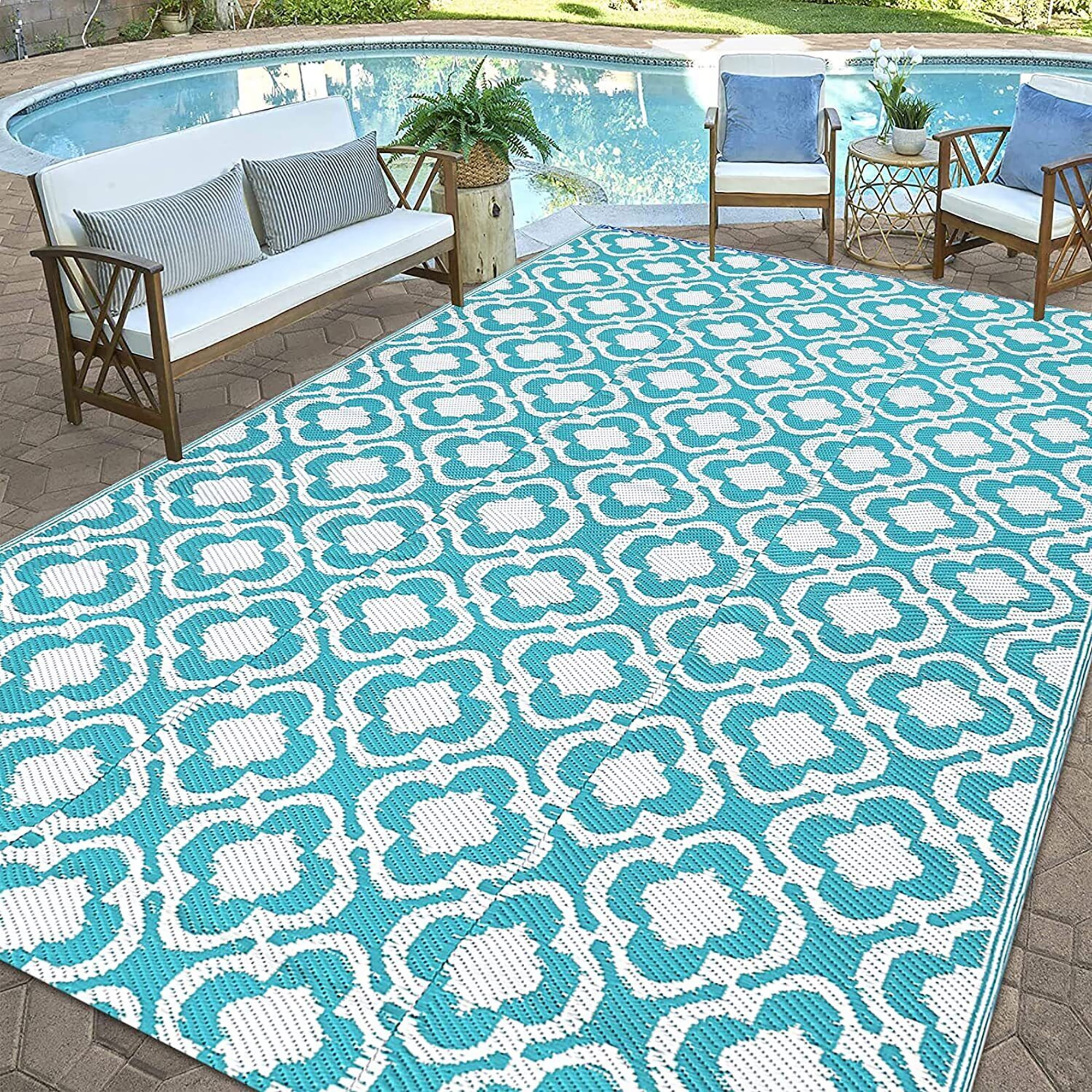 SAYFUT Patio Mat Outdoor Rug Patio Deck RV Reversible Area Rug Camping