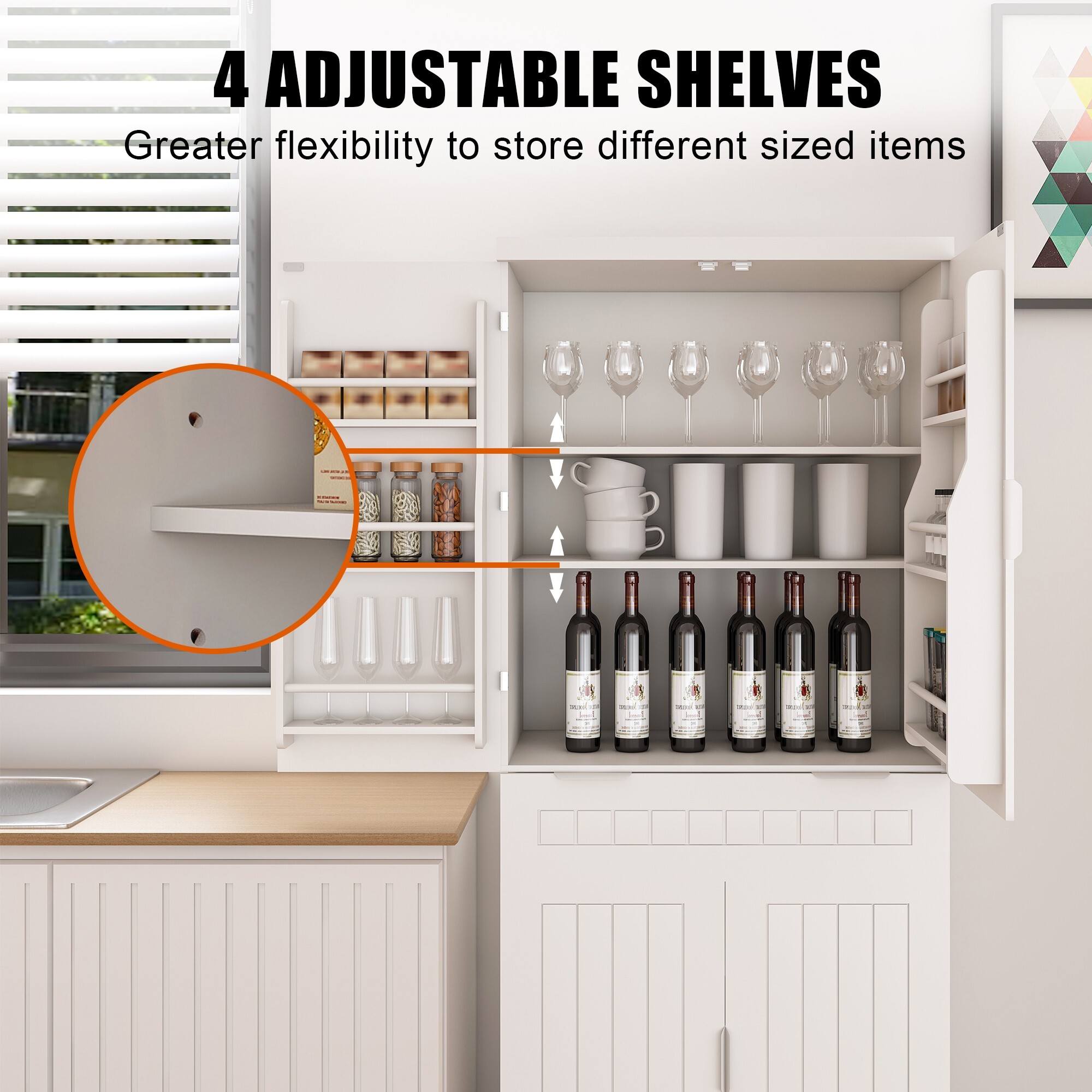 AENKYO 71-inch Farmhouse Pantry Cabinet - Spacious Freestanding Kitchen Storage with Adjustable Shelves, White