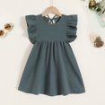 thumbnail image 5 of Younger Tree Baby Girls Casual Dress Kid Cotton Linen Ruffle Sleeveless Solid Party Dresses Clothes for 6-7T, 5 of 8