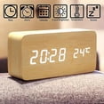 thumbnail image 2 of ZHAOCHENG Reloj digital de madera: despertador LED multifuncional con pantalla y control de hora y temperatura para viajes en casa, 2 of 5