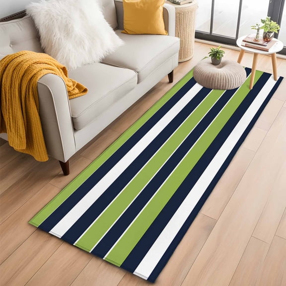 2'x6' Rug Runners for Hallways Kitchen, Green Navy Blue Striped Non Slip Entryway Beside Floor Carpet Runner, Farmhouse Stripes Washable Laundry Room Bedroom Throw Rugs Mat for Family Pet