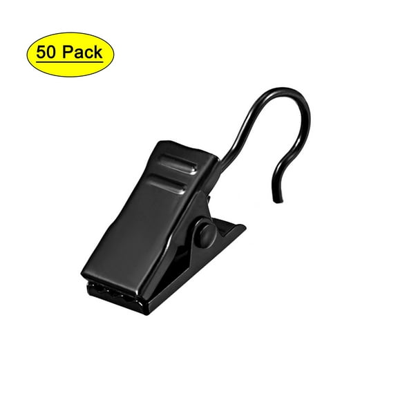 Uxcell 18mm Clip Length Curtain Clips with Hooks Metal Black 50 Pack