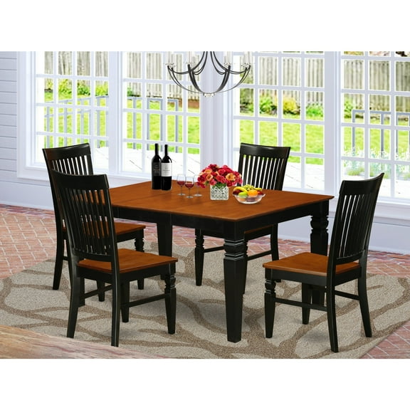 East West Furniture WEST5-BCH-W Rectangle Table & 4 Wood Seat Dinette Chairs, 5 piece - Black & Cherry