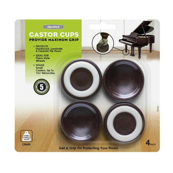 Slipstick CB605 Furniture Wheel Caster Cups / Floor Protectors with Non Skid Rubber Grip (Set of 4 Grippers) 1-3/4 Inch - Chocolate Brown, Small