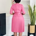 thumbnail image 3 of AURA Plus Size V Neck Pleated A Line Midi Dress High Waist Elegant Summer 2024 Office African Style Dress with Belt, 3 of 10