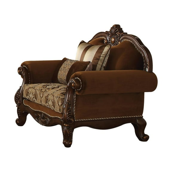 Acme Furniture Jardena Chair w/2 Pillows, Fabric & Cherry Oak (50657)