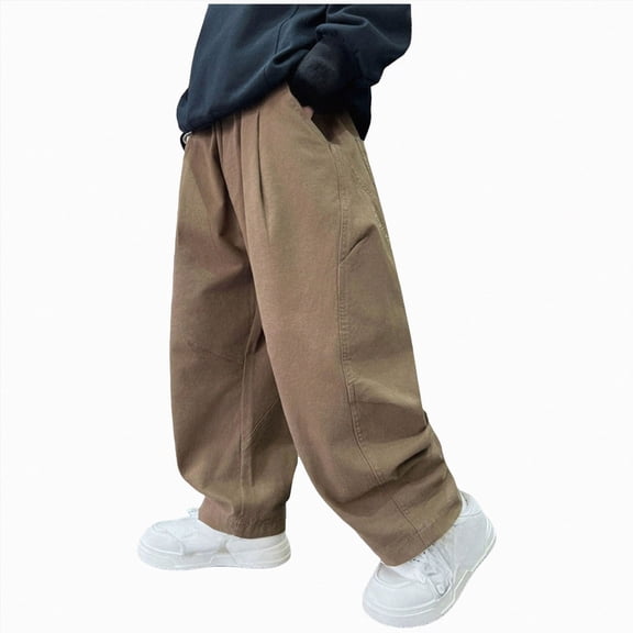 Hessimy Boys Baggy Cargo Pants Casual Loose Fit Parachute Pant Fashion Joggers with Pockets(Khaki,4-6 Years)