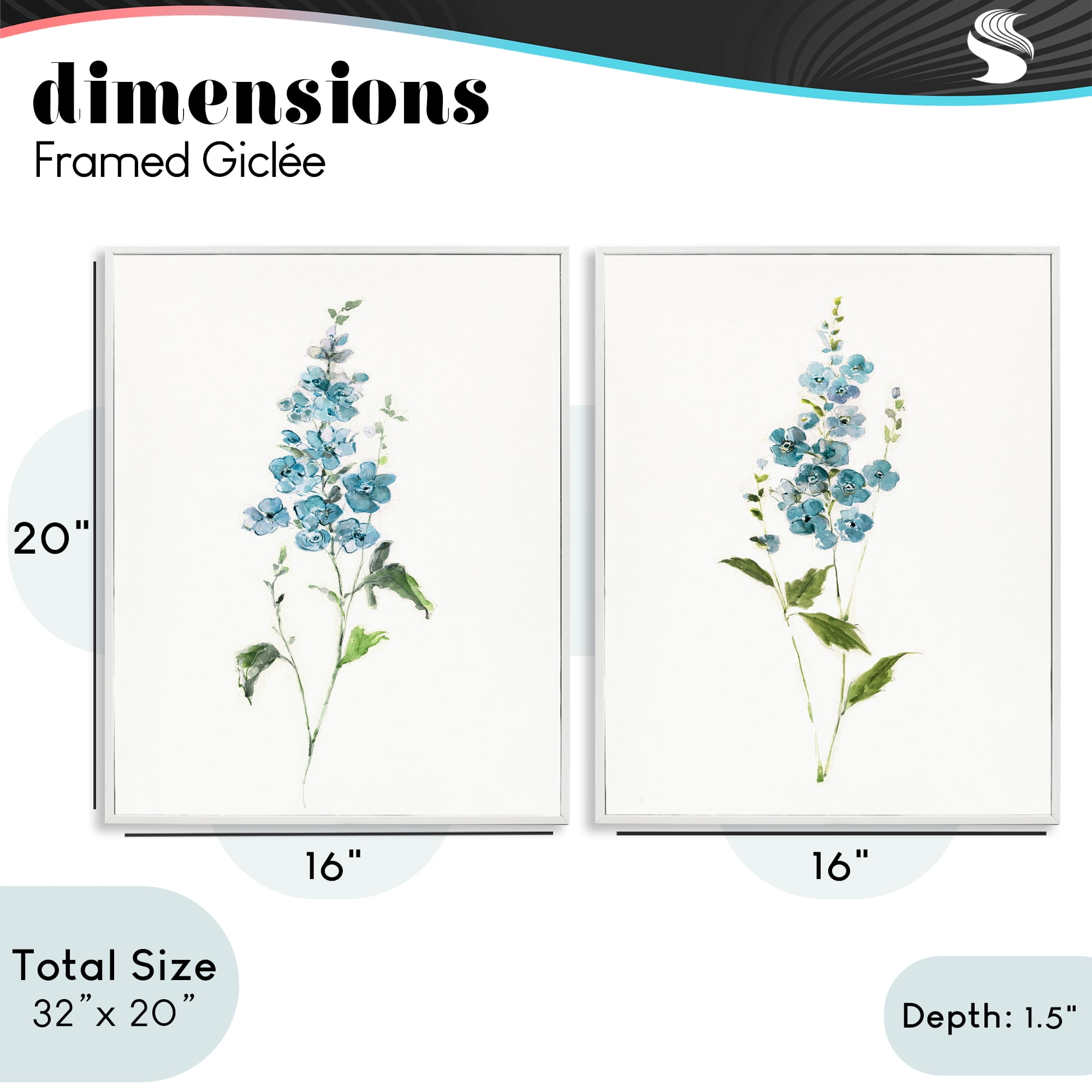 Stupell Industries Blue Watercolor Sprigs 2 Piece White Framed Giclee Art Set, design by Sally Swatland
