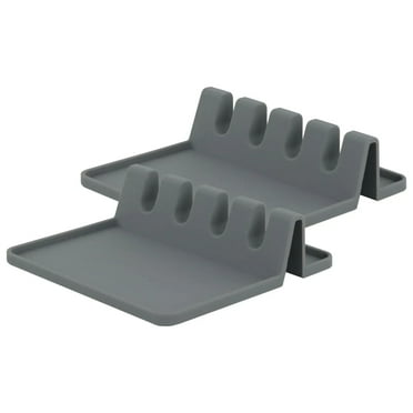 Silicone Spoon Rest for Kitchen Counter Fits Multiple Utensils Grey - Set of 2