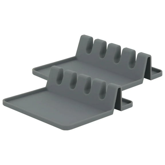 Silicone Spoon Rest for Kitchen Counter Fits Multiple Utensils Grey - Set of 2
