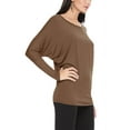 thumbnail image 2 of Women's Solid Long Sleeve Jersey Dolman Style Boat Neck Casual Tee Top S-3XL, 2 of 5