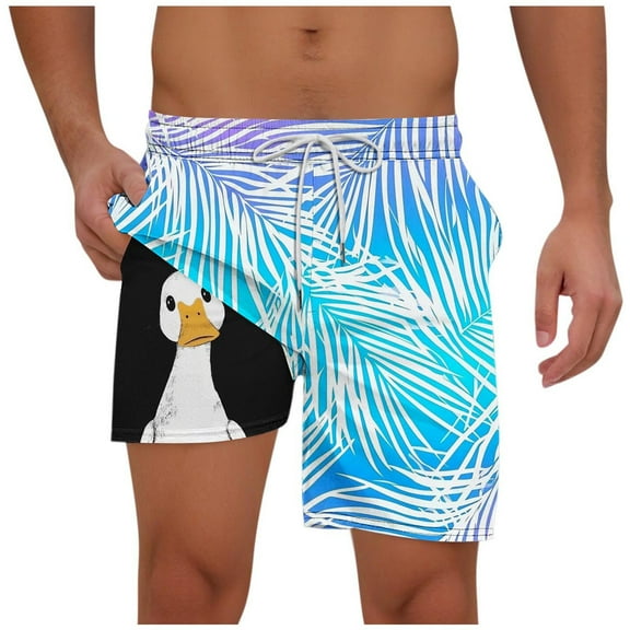 Taqqpue Men's Swim Trunks Hawaiian Bathing Mesh Lining Suit Swimsuits Casual Summer Elastic Waist Drawstring Beach Shorts with Compression Liner