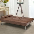 thumbnail image 3 of Costway Convertible Folding Futon Sofa Bed Leather w/Cup Holders&Armrests Brown, 3 of 11