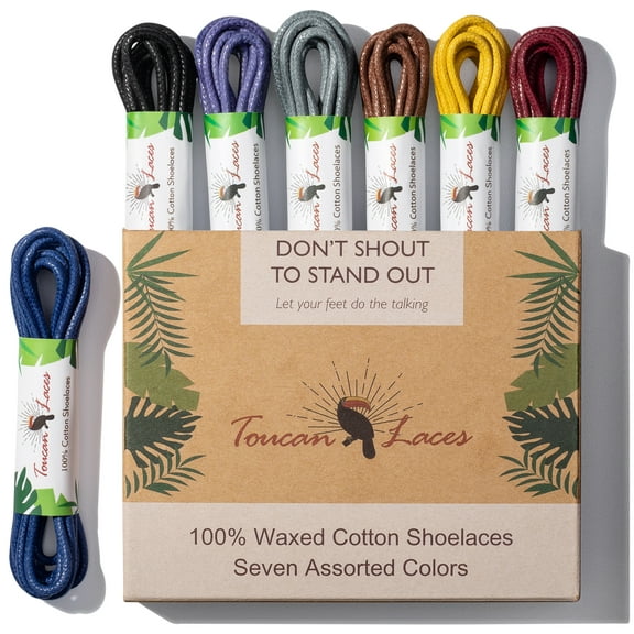 Dress Shoe Laces for Men in (7 Pairs) of Round Waxed Shoelaces – 100% Cotton – Black Shoe Laces, Brown Shoe Laces, Blue Shoe Lace, Gray Shoelace, Yellow, Burgundy, Purple Shoe Strings
