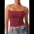 thumbnail image 3 of Camisola Básica de Encaje para Mujer, Cuello Cuadrado, Sin Mangas, Tirantes Finos Rojo Ladrillo M, 3 of 6