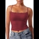 thumbnail image 3 of Camisola Básica de Encaje para Mujer, Cuello Cuadrado, Sin Mangas, Tirantes Finos Rojo Ladrillo M, 3 of 6