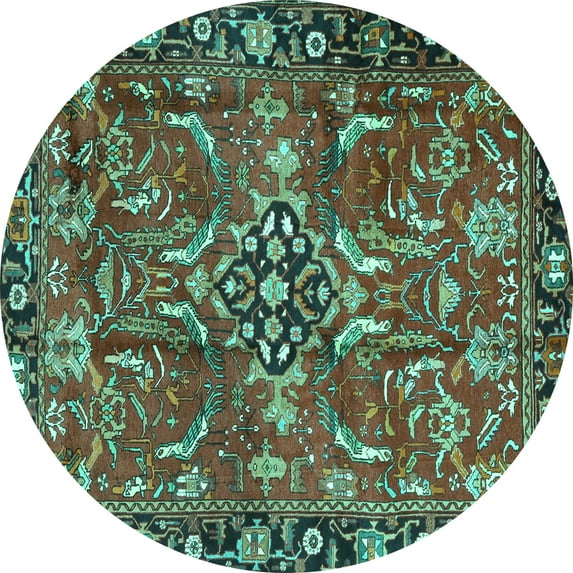 Ahgly Company Indoor Round Persian Turquoise Blue Traditional Area Rugs, 6' Round