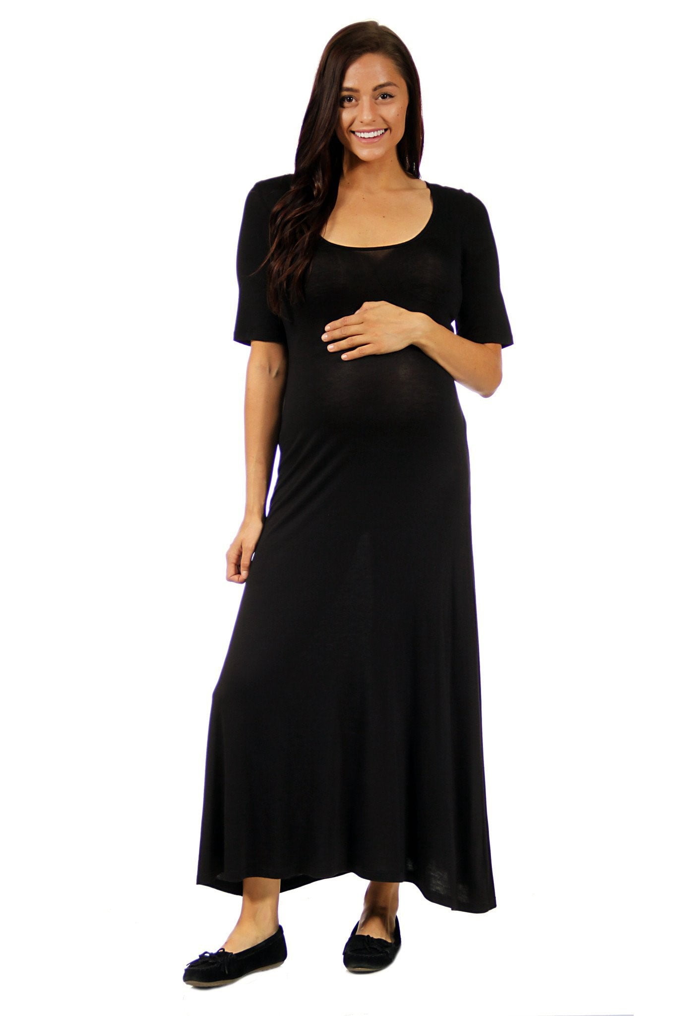 24-7 Comfort Apparel Women's Maternity Elbow Maxi Dress