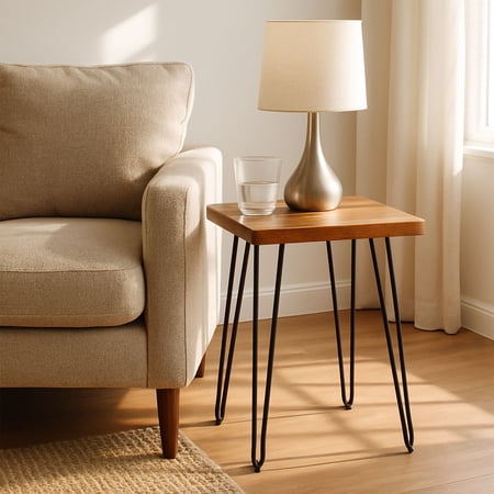 Alaterre Furniture 27” Tall Natural Edge End Table with Metal Hairpin Legs