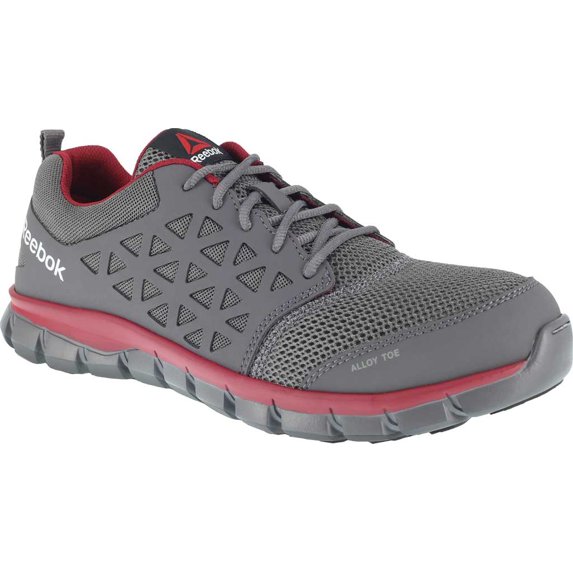Men's Reebok Work RB4048 Sublite Cushion Work Alloy Toe Oxford Grey/Red Microfiber/Mesh 11.5 W