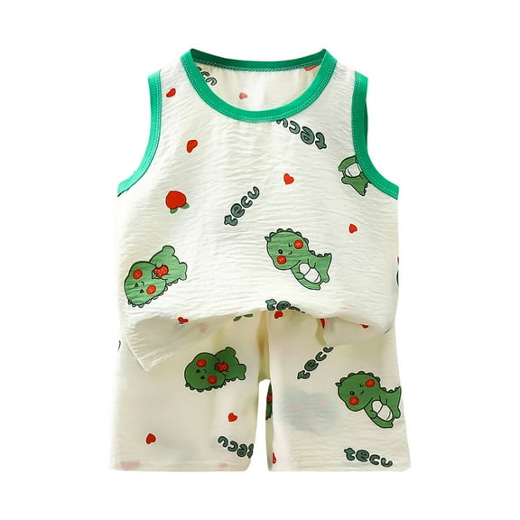 XZNPDUCQ Toddler Girls Clothes Outfits Kid Summer Hawaiian Print T-Shirt Elastic Shorts Clothes Cartoon Print kids For 6 12 18 24 Months 2T 3T 4T 5T Dailywear Green,3-4 Years