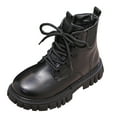 thumbnail image 1 of DHFJKG Ankle Boots For Girl Leather Upper Round Toe Solid Color Lace Up Lug Sole Non-Slip Boot With Side Zipper For Little Big Kids Versatile Shoes, 1 of 7