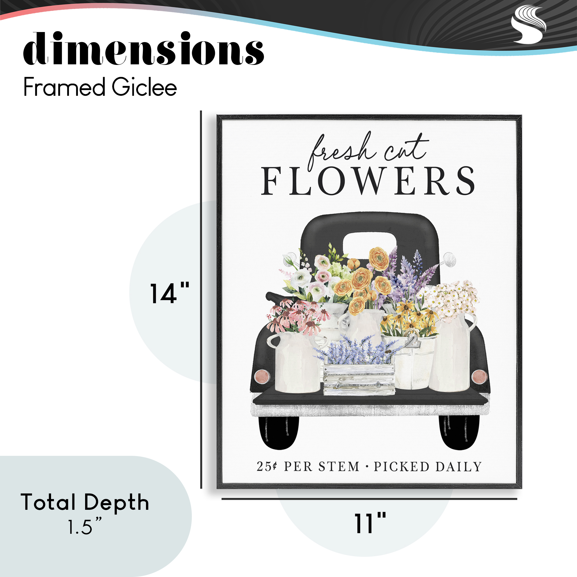 Fresh Flowers Picked Daily Black Framed Giclee Art, design by Lettered and Lined
