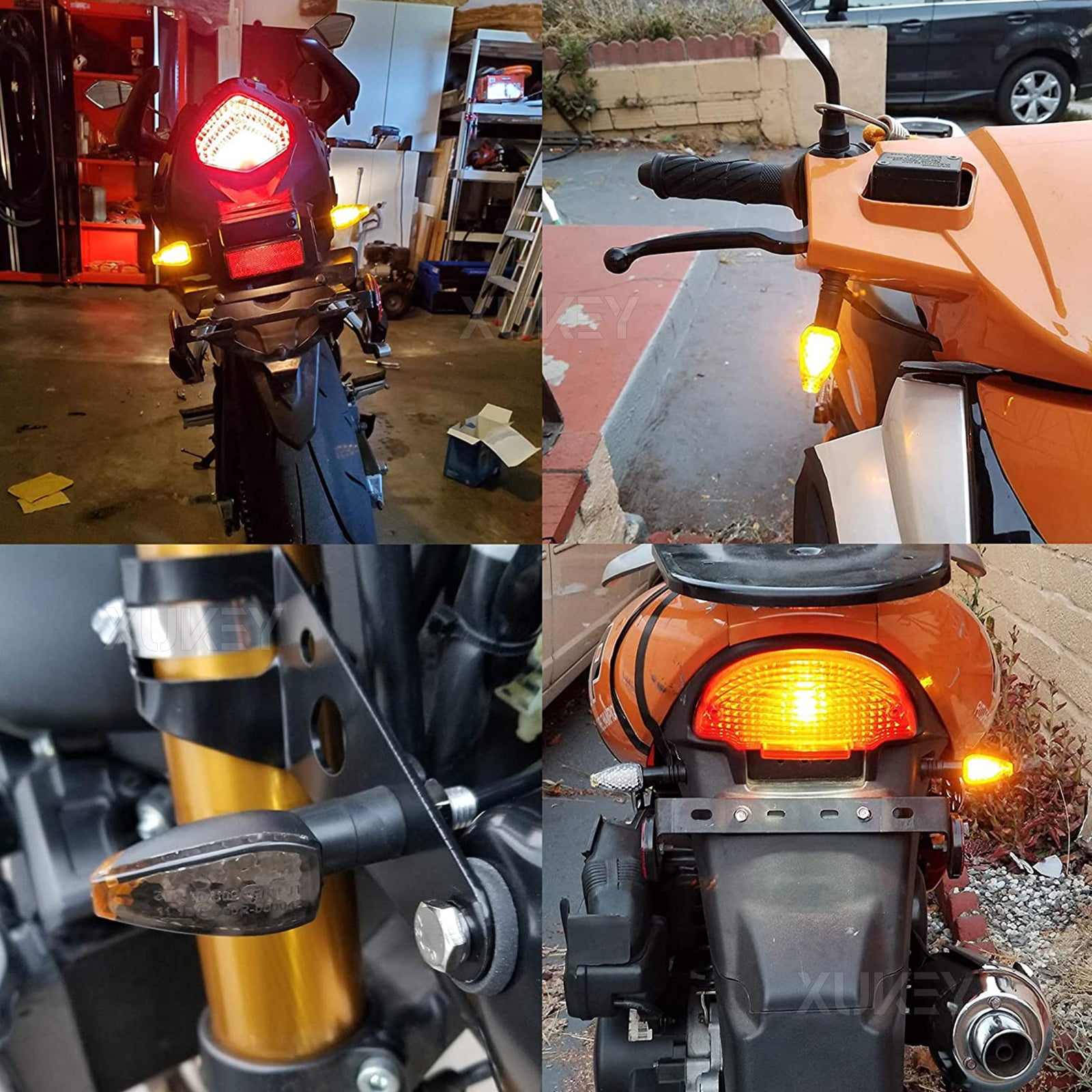 AUTOXBERT 4X Motorcycle Turn Signals Lights Indicators Bike LED Blinkers Amber 10MM Universal