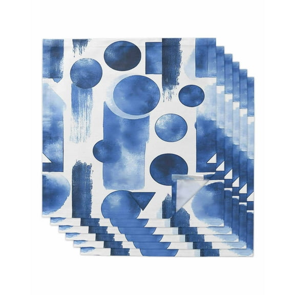nqOlkjepod Blue Geometric Cloth Napkins Set of 6 Reusable Dinner Napkins, Minimalist Abstract Retro Artwork Cocktail Napkin Washable Table Napkins for Wedding/Holiday Party/Baby Shower 20"x20"