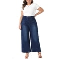 thumbnail image 2 of Agnes Orinda Women's Plus Size Jeans Straight Wide Leg High Waisted Stretch Denim Jean Pants with Pockets 2X Dark Blue, 2 of 6